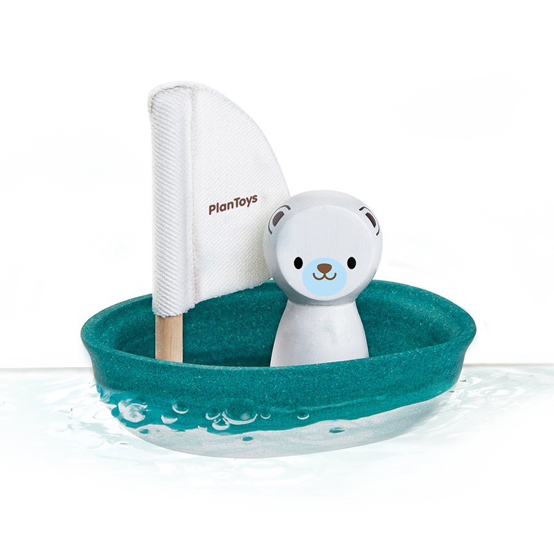 泰國Plantoys 木作水玩具-北極熊帆船