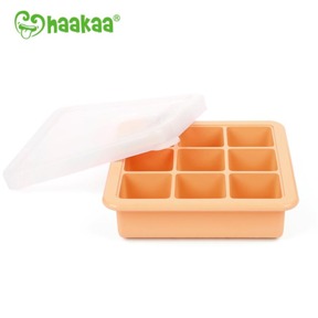 9格矽膠副食品分裝盒 - 粉橘